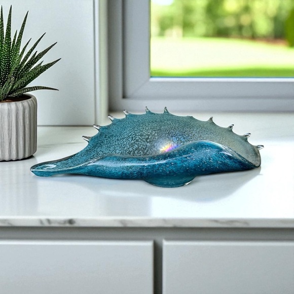 Murano Other - Vintage Mid Century Murano Blue Conch Shell Hand Blown Glass Bowl